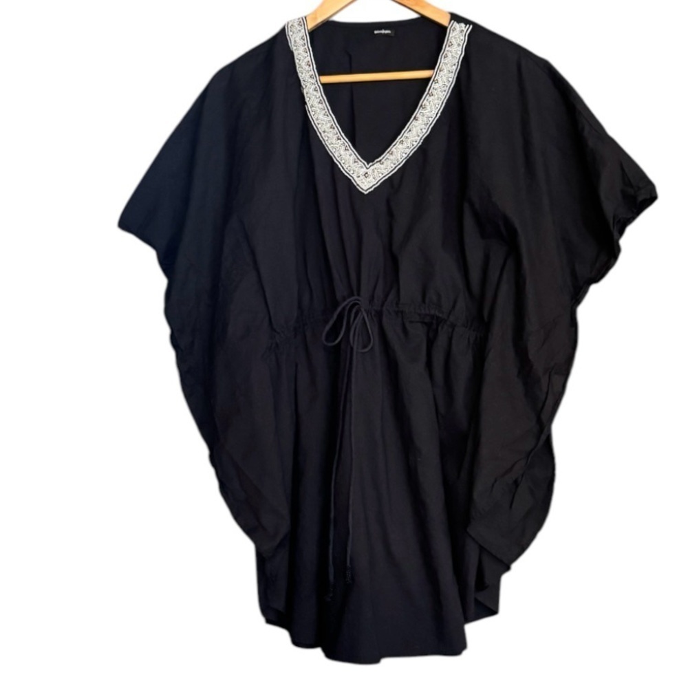 El Corte Ingles Black Cover Up with Embellishment Neckline Cotton OS - Picture 2 of 8